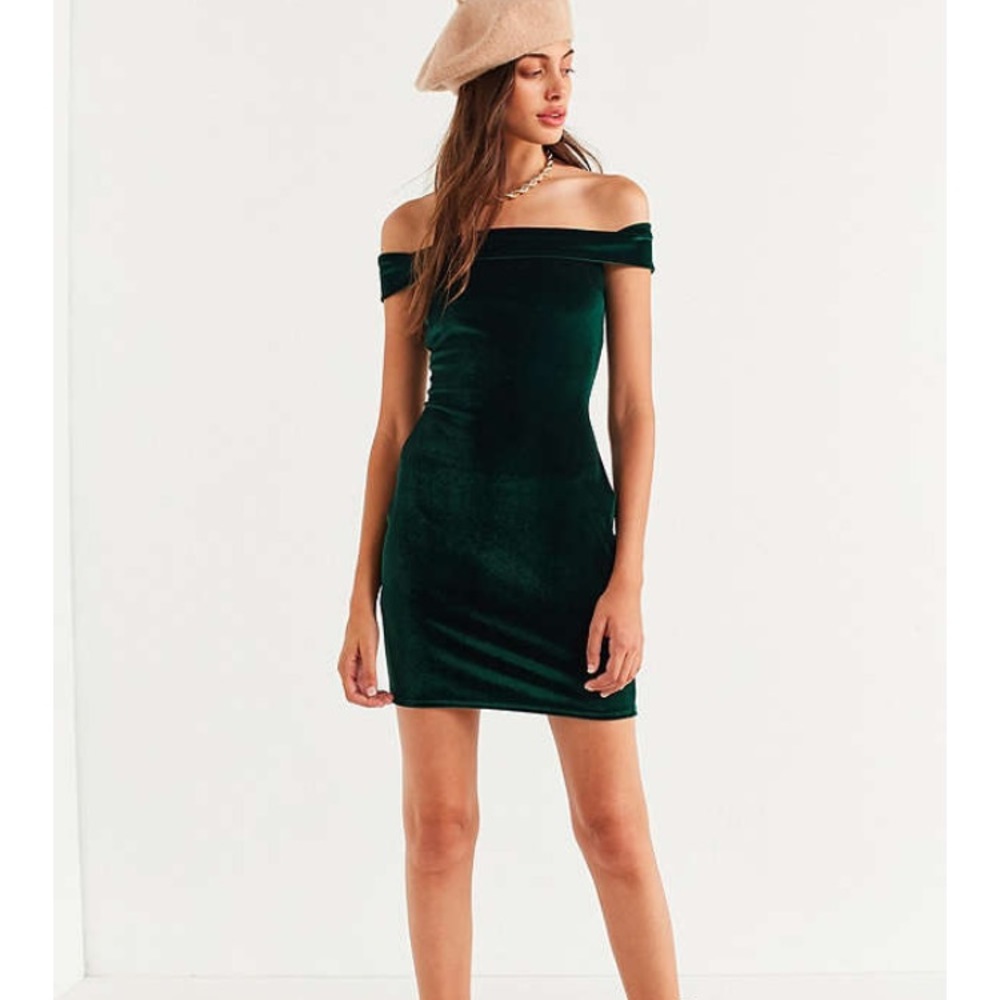 Green velvet off should dress